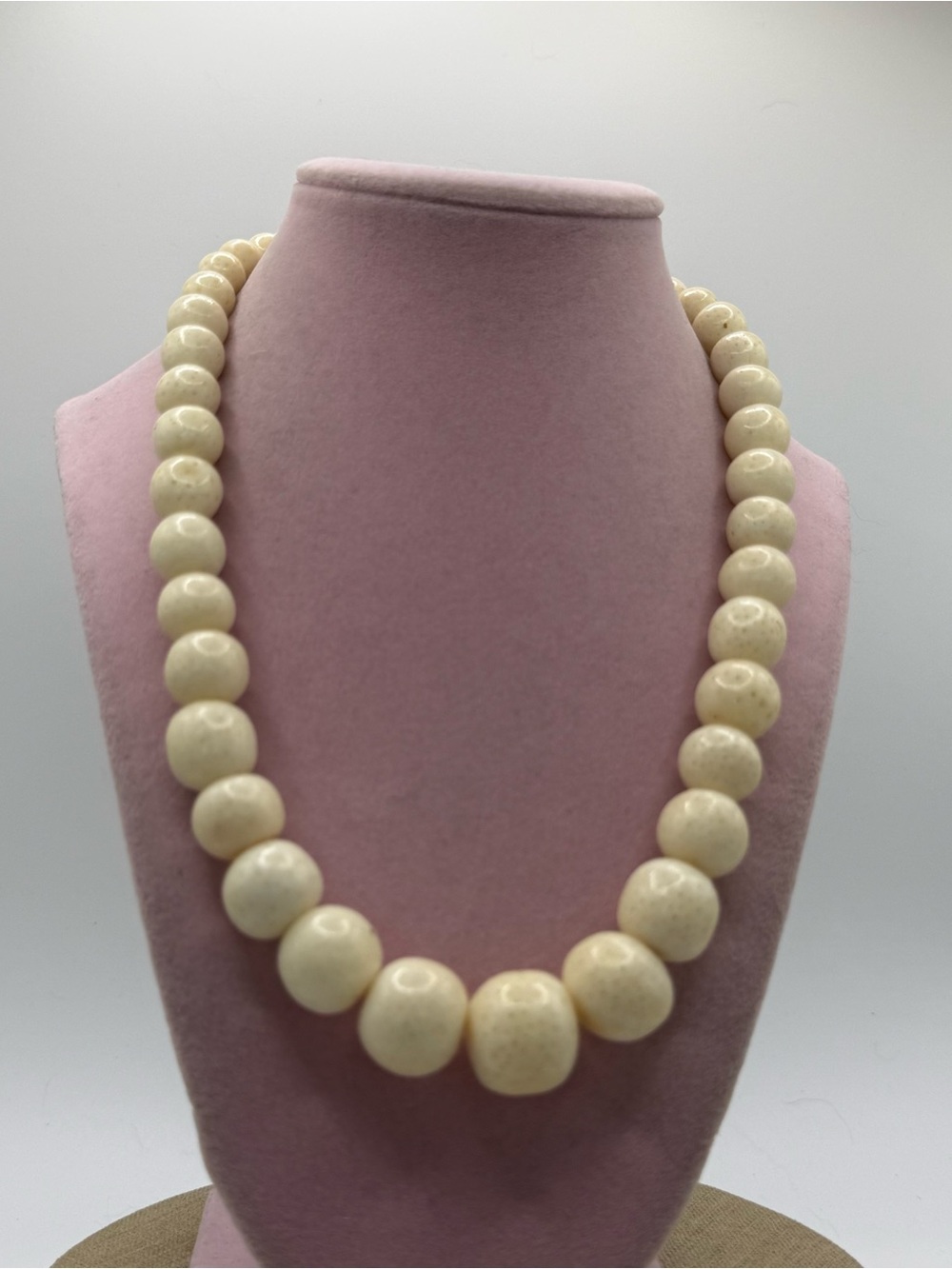 Vintage polished coral Cream Beaded Statement Necklace